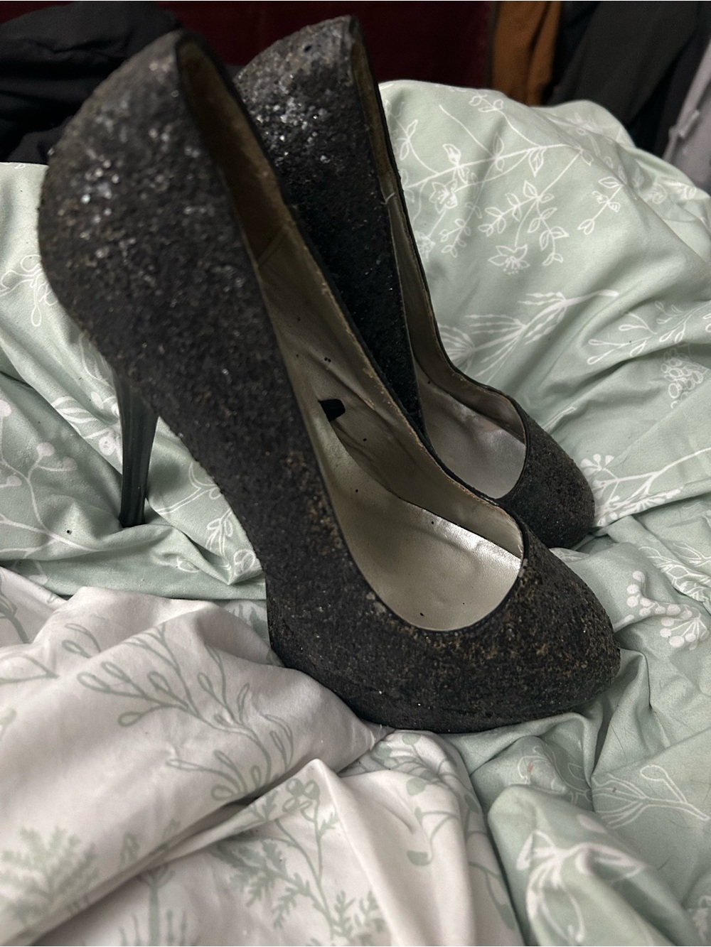 Women's Black Glitter Stiletto Pumps - Sparkle Evening Heels